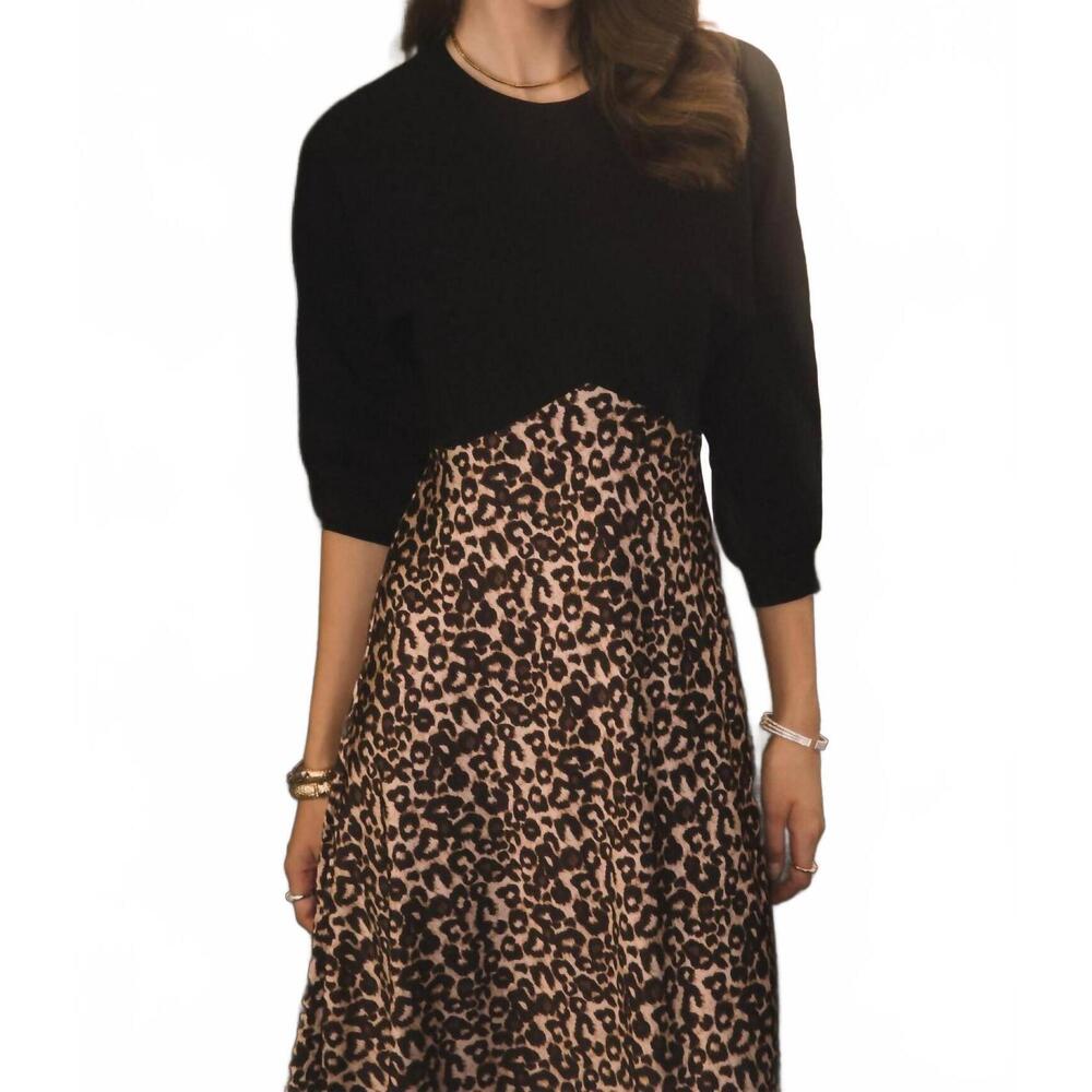 NEW CURRENT AIR split midi dress in leopard - Picture 6 of 6